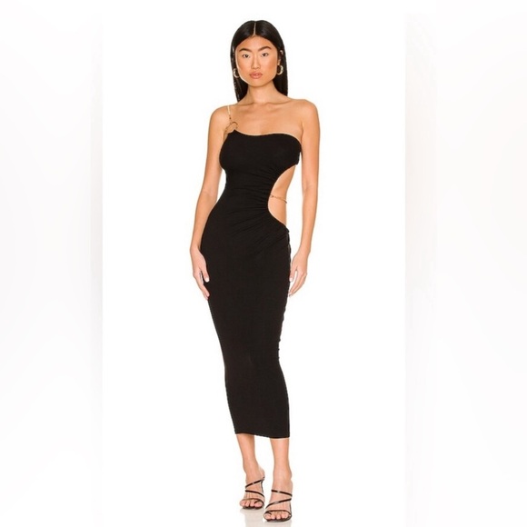 Revolve We Wore What NWT Black Bodycon Cutout Snake Chain Midi Dress XL - Picture 1 of 5